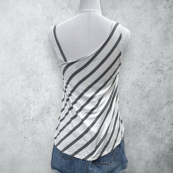 Anthropologie Sunday In Brooklyn Top Women’s Small Gray Striped Asymmetric Strap - Picture 5 of 11